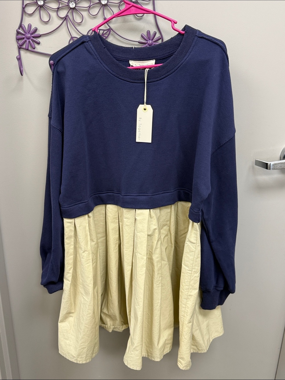 By Together Day By Day Dress NWT Blue Natural Tiered Sweatshirt Dress